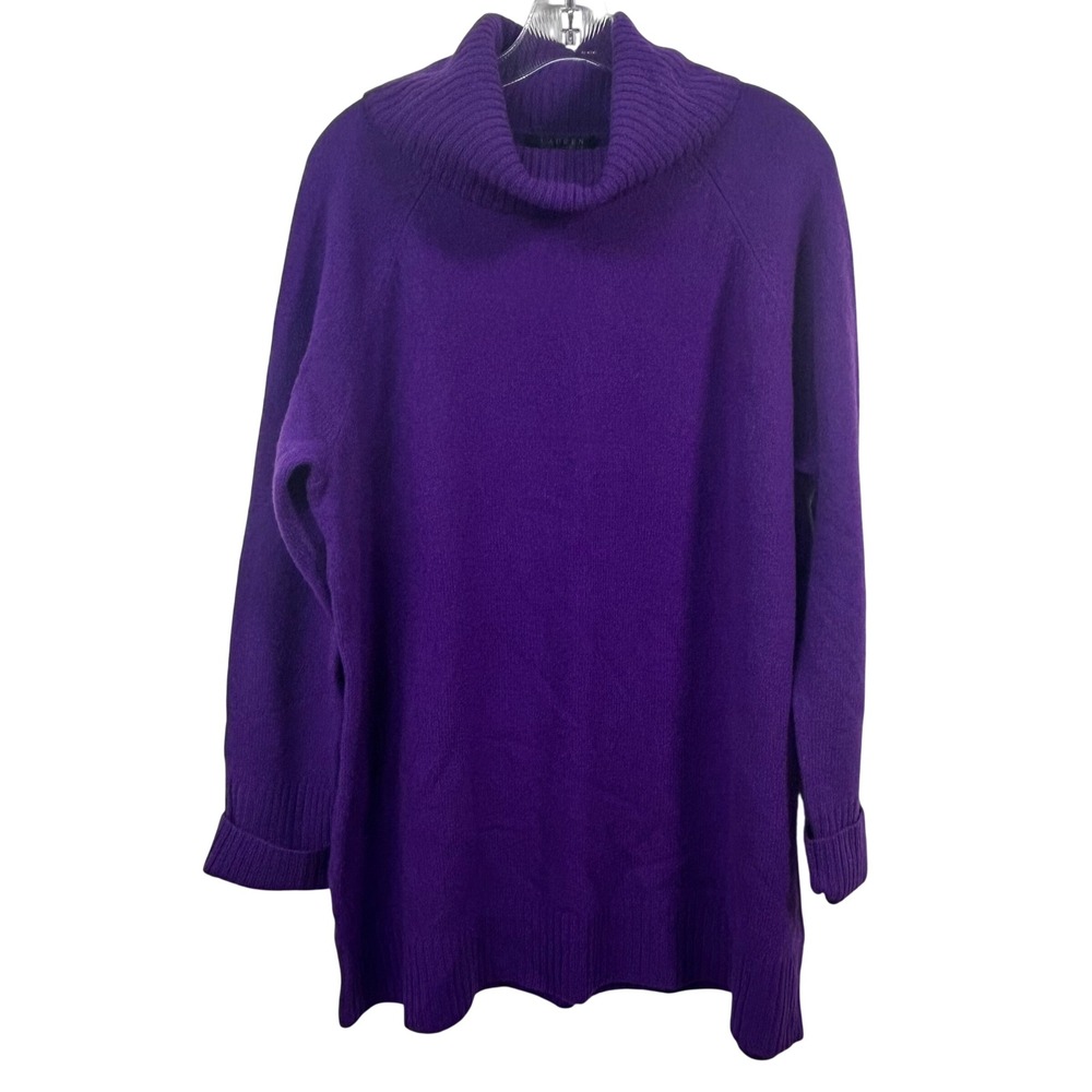 Lauren Ralph Lauren Purple Wool Cashmere Cowl Neck Sweater XL Tunic Raglan